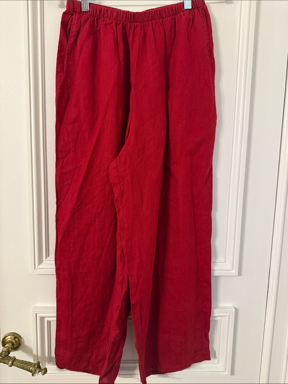 NWOT FLAX Red Linen Wide Leg Crop / Flood Pants Small (278)
